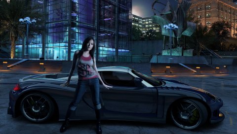 Nfs, потребность в скорости, девушка, автомобиль, дом, ночь