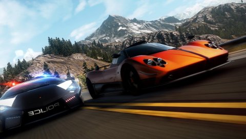 Nfs, потребность в скорости, полиция, дорога, гора, небо