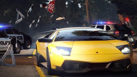 Nfs, потребность в скорости, автомобиль, полиция, блокада, лес