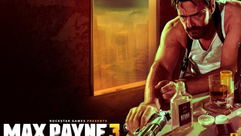Max payne 3, rockstar игры, стол, пистолет, пистолет, alhocol, relax, window