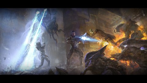 Массовый эффект 3, shepard, монстры, огонь, битва