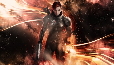 Массовый эффект 3, shepard, женщина, космос, графика