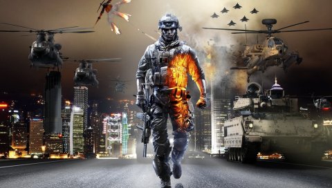 Битва, солдат, военная техника, город, авиация