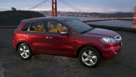 Acura, rdx, красный, вид сбоку, стиль, автомобили, город, огни, мост, природа