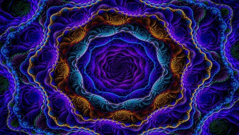 Цветы, погружение, неон, свет, узоры