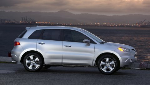 Acura, rdx, серебристый металлик, вид сбоку, стиль, небо, огни, вода, горы