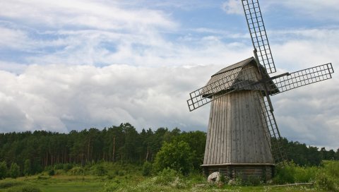 Мельница, крылья, деревянные, деревья, дерево
