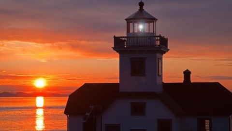 Маяк, свет, закат, солнце, море, индекс