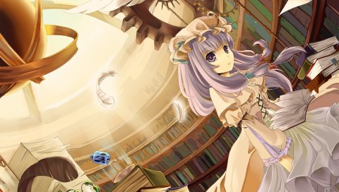 Девушка, библиотека, платье, книги, ручка