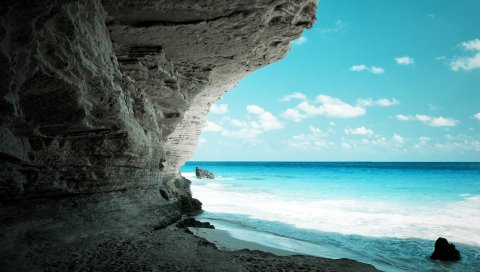 Пещера, море, побережье, скала, рай