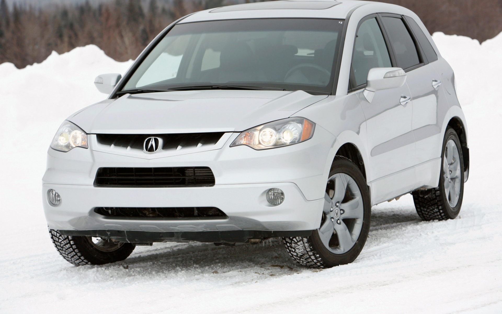Картинки Acura, rdx, белый, джип, вид спереди, автомобиль, лес, снег фото и обои на рабочий стол
