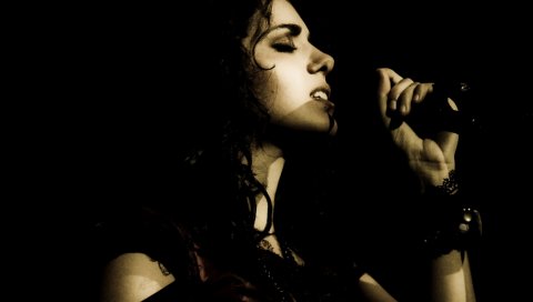 Katie melua, девушка, пение, микрофон, свет