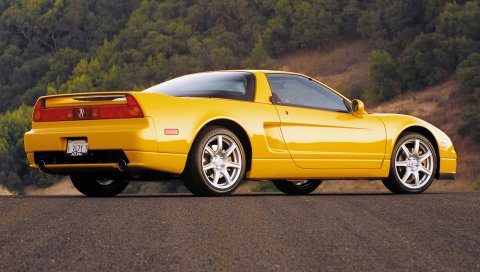 Acura, nsx, желтый, кабриолет, вид сбоку, стиль, автомобили, природа