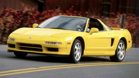 Acura, nsx-t, желтый, вид спереди, спорт, кабриолет, стиль, автомобили, скорость