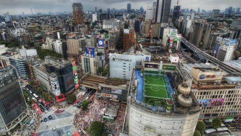 Tokyo, дом, футбол, метрополис, поле, люди, крыши, толпы, Япония, дорога, hdr
