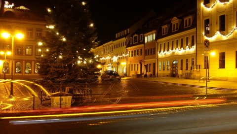 Radeberg, огни, Германия, ночь, дорога