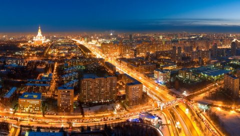 Свет, дорога, москва, ночь