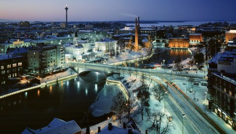 Зима, дорога, река, мост
