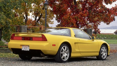 Acura, nsx-t, желтый, вид сбоку, стиль, автомобили, природа, деревья