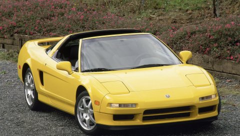 Acura, nsx-t, желтый, вид спереди, спорт, стиль, автомобили, природа