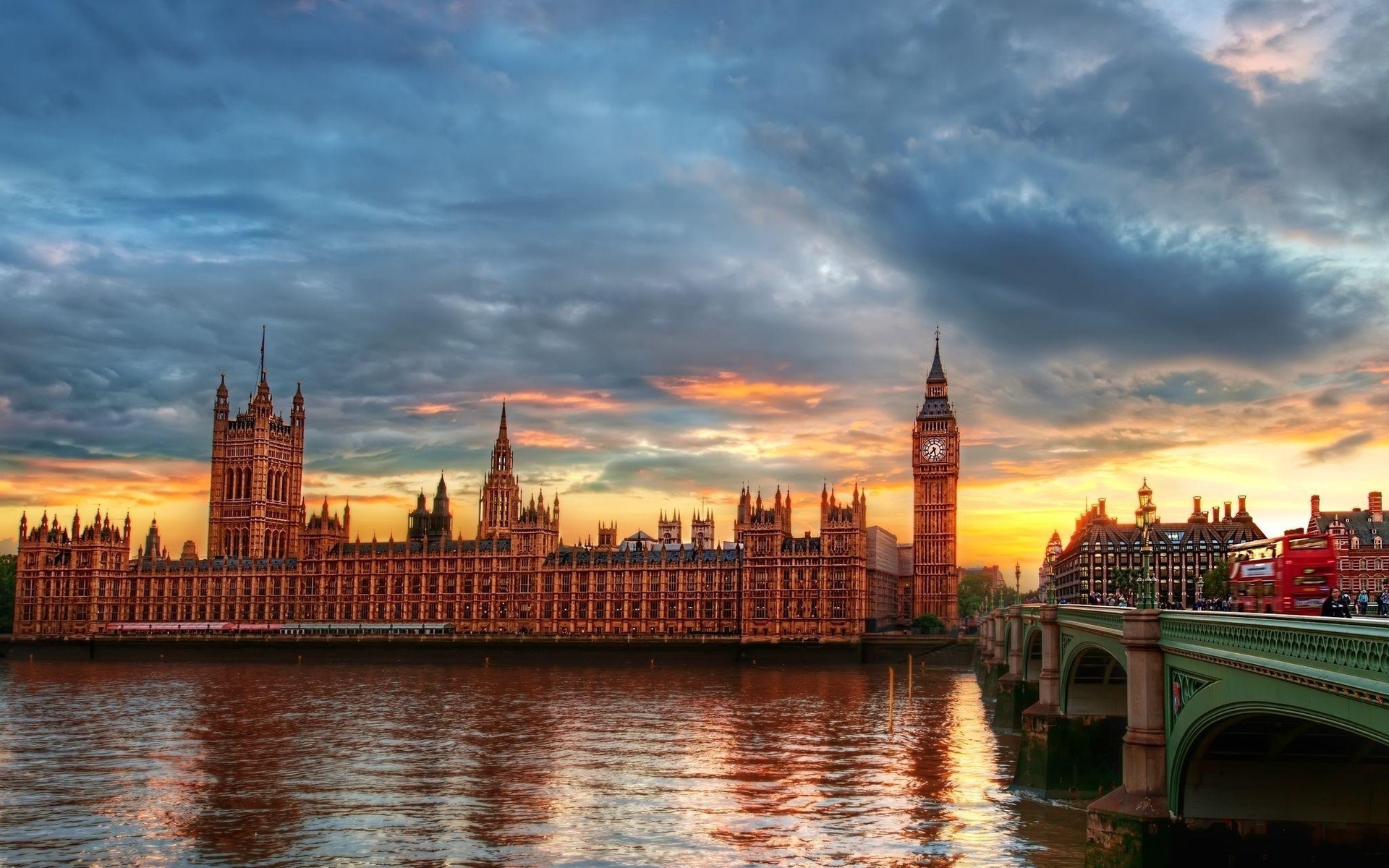 Картинки Большой Бен, Темз, город, дворец Вестминстер, Лондон, река, hdr фото и обои на рабочий стол