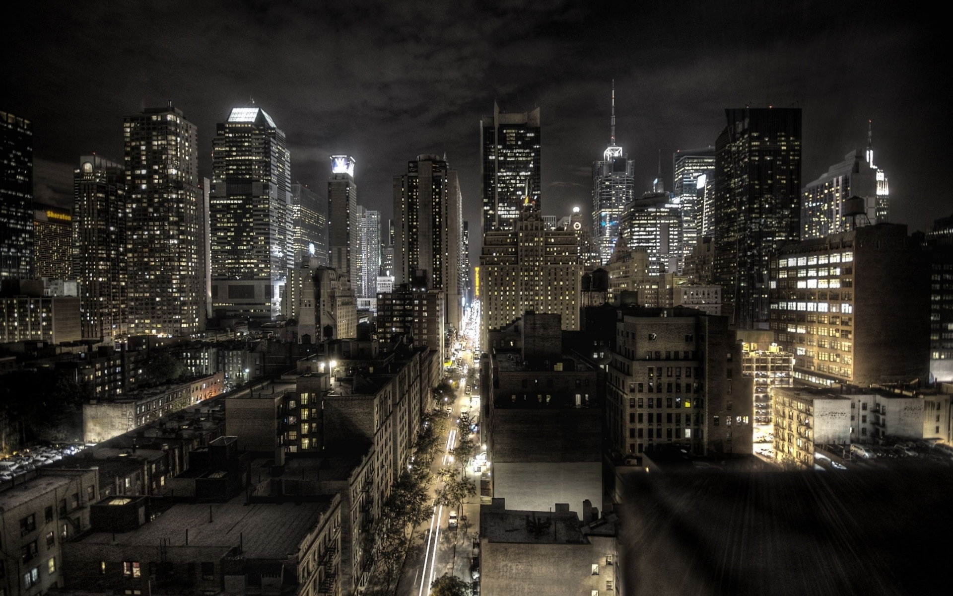 Картинки Нью-Йорк, Соединенные Штаты Америки, ночь, вид сверху, hdr фото и обои на рабочий стол
