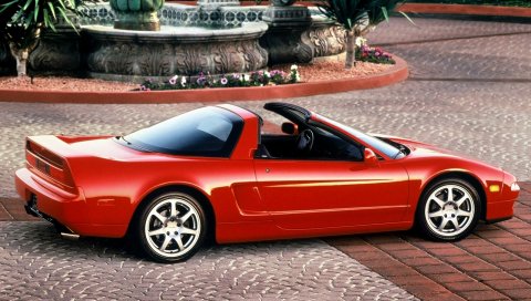 Acura, nsx-t, красный, спорт, вид сбоку, стиль, кабриолет, авто, природа, фонтан