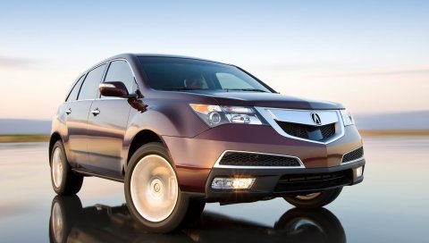 Acura, mdx, бордовый, джип, вид спереди, дрифт, мокрый асфальт, автомобили, скорость