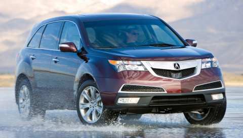 Acura, mdx, бордовый, джип, вид спереди, дрифт, мокрый асфальт, авто