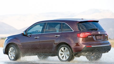 Acura, mdx, винный, вид сбоку джипа, дрейф, мокрый асфальт, авто