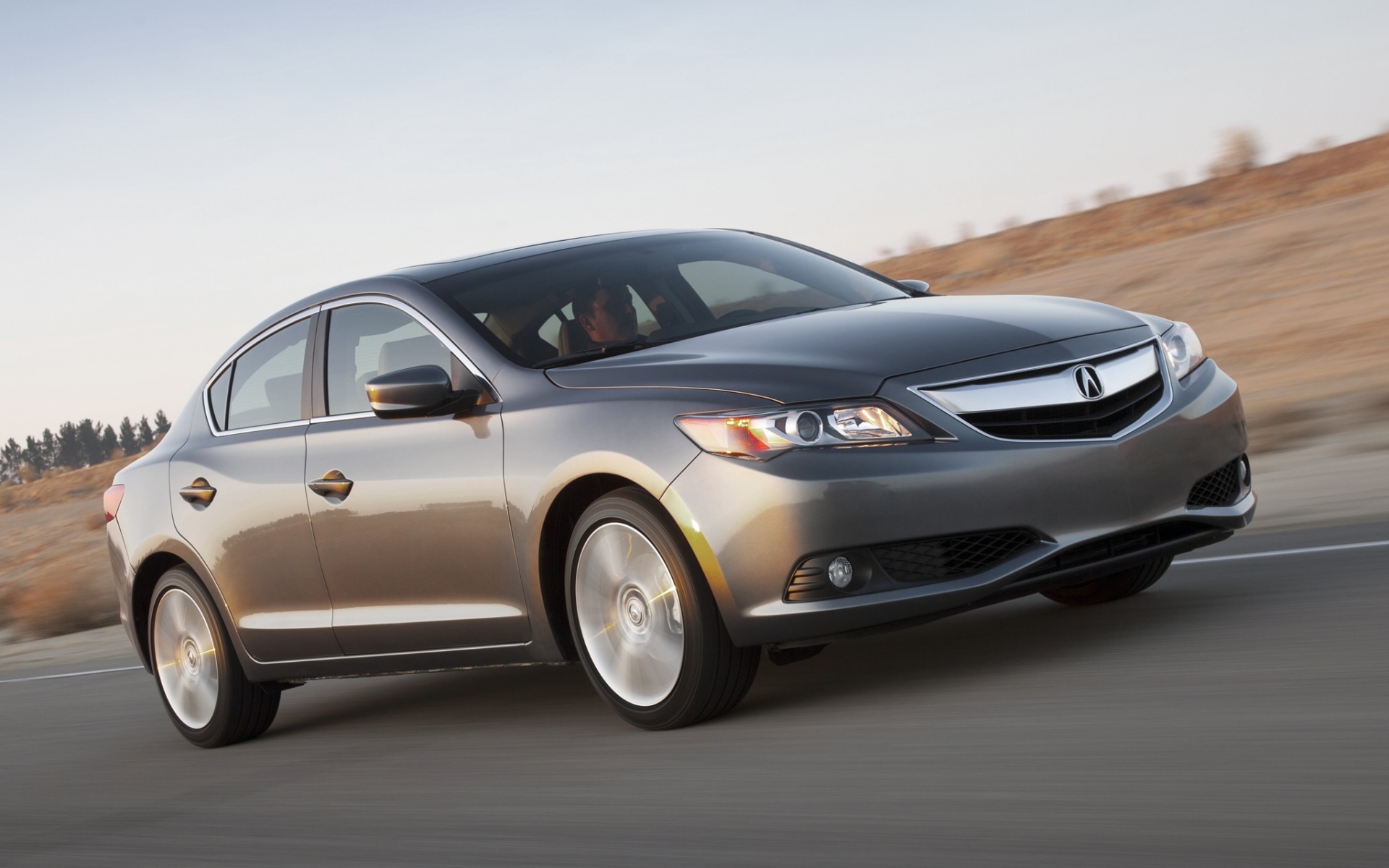 Картинки Acura, ilx, 2012, коричневый, движение, скорость, вид спереди, трек, седан, стиль, автомобили, природа фото и обои на рабочий стол