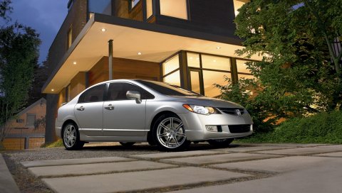 Acura, csx, type-s, металлическое серебро, седан, стиль, автомобили, вид сбоку, здание, дерево