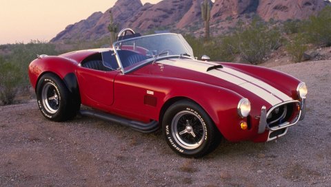 Ac, cobra, 1962, красный, спорт, ретро, ??стиль, вид сбоку, кабриолет, пустыня, автомобиль
