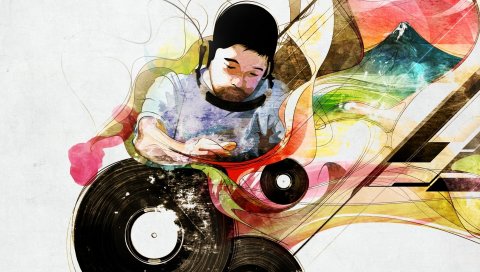 Nujabes, графика, тарелки, картинка, наушники