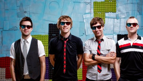 Hawk nelson, очки, галстуки, улыбка, группа