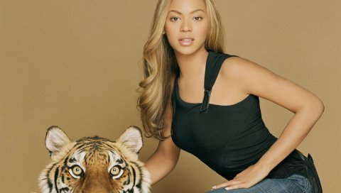 Beyonce, девушка, певец, лицо, глаза, губы, тигр, черный