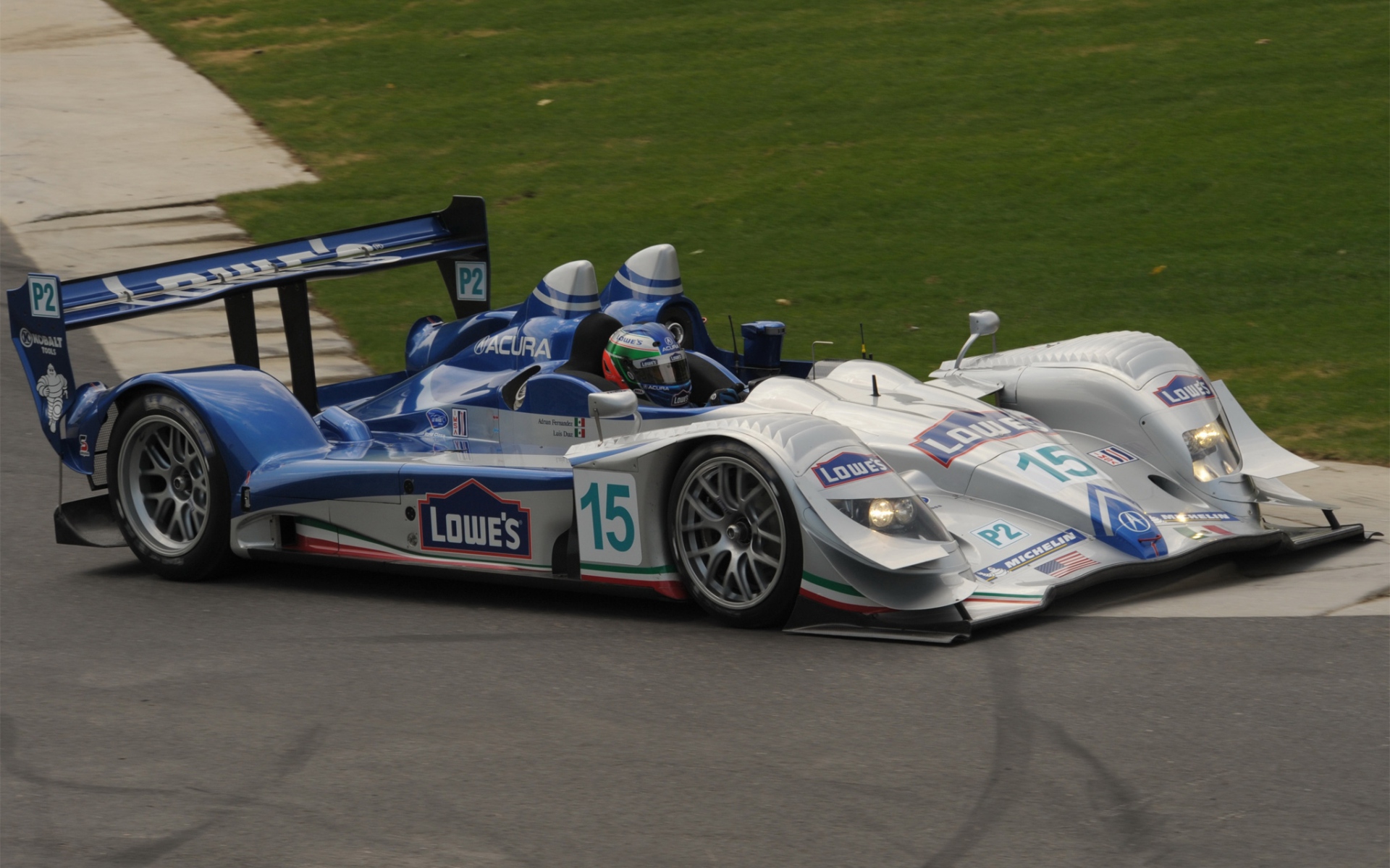 Картинки Acura, arx-01, белый, синий, гонка, болид, вид сбоку, пилот, поворот, авто фото и обои на рабочий стол