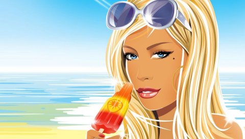 Hed kandi, девушка, мороженое, очки, графика