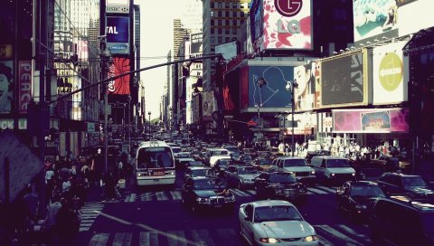 Нью-Йорк, улица, автомобили, город, движение, жизнь, стиль