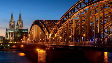 Германия, ночь, мост, свет