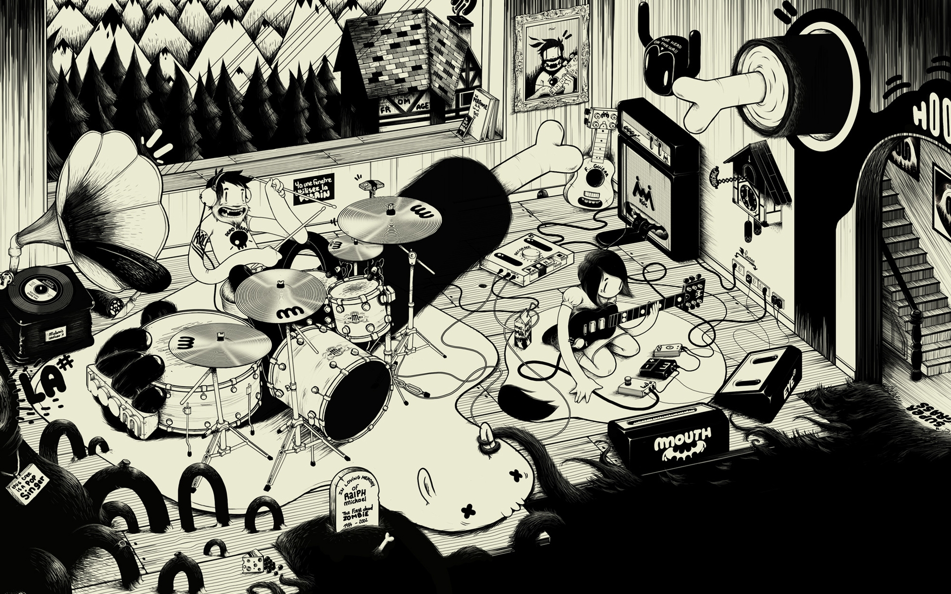 Картинки Сцена, спектакль, певец, комната, черный белый фото и обои на рабочий стол