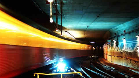 Метро, ??подземный, светлый, темный, поворот, железная дорога