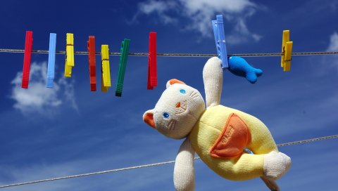 Игрушка, кошка, веревка для белья, сухая, прищепка