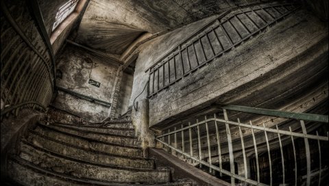 Старое здание, руины, лестницы, темные, ностальгия