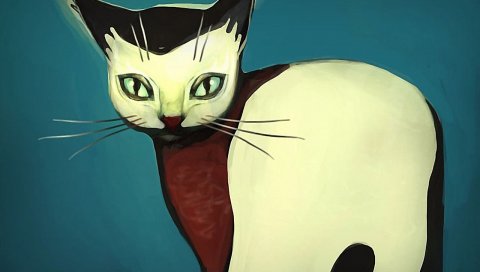 Кошка, рисунок, краска, пятнистый