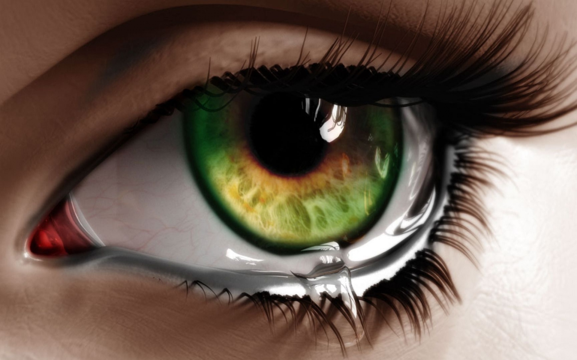 Картинки Глаз, слезы, макро, зеленый, ресницы фото и обои на рабочий стол