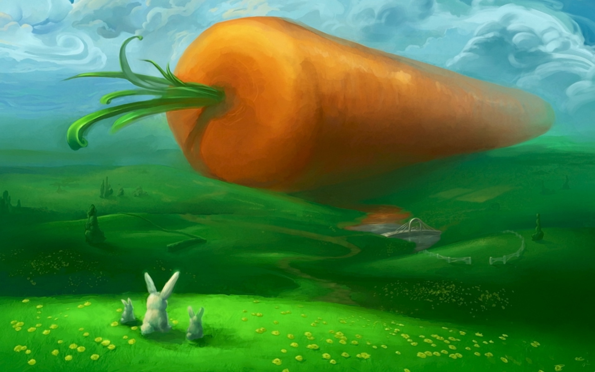 Картинки Кролики, морковь, огромный, сюрприз, ожидание фото и обои на рабочий стол