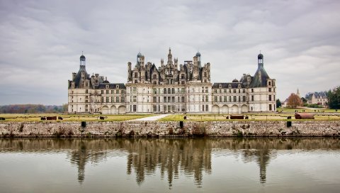 Замок, старый, пляж, река, огромный
