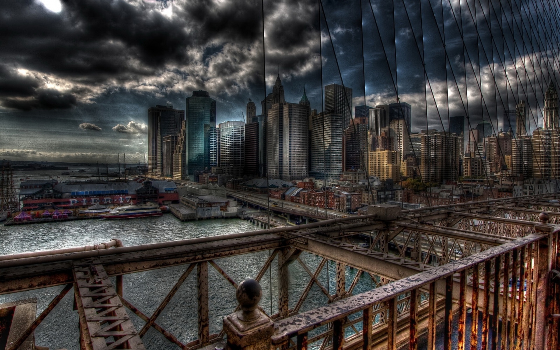 Картинки Город, мост, вид сверху, металл, старый, ржавчина, hdr фото и обои на рабочий стол