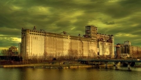 Завод, река, производство, строительство, камень, hdr
